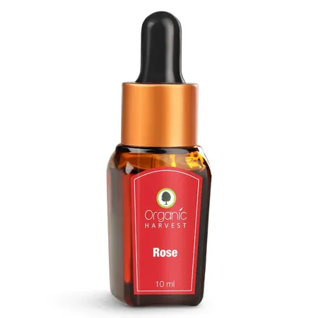 Organic Harvest Rose Essential Oil 10 ml | Pure Rose Oil | Treats Dry Acne & Wrinkles | Evens Skin Tone | Organic