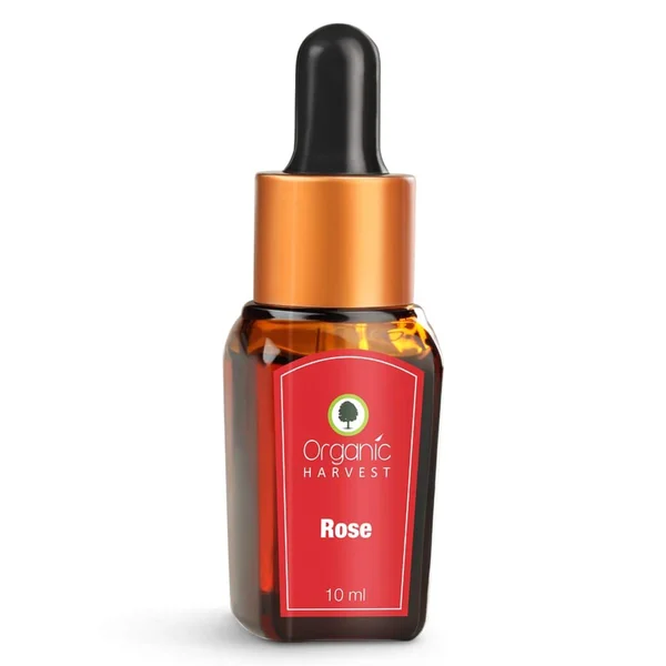 Organic Harvest Rose Essential Oil 10 ml | Pure Rose Oil | Treats Dry Acne &amp; Wrinkles | Evens Skin Tone | Organic, Pack of 1