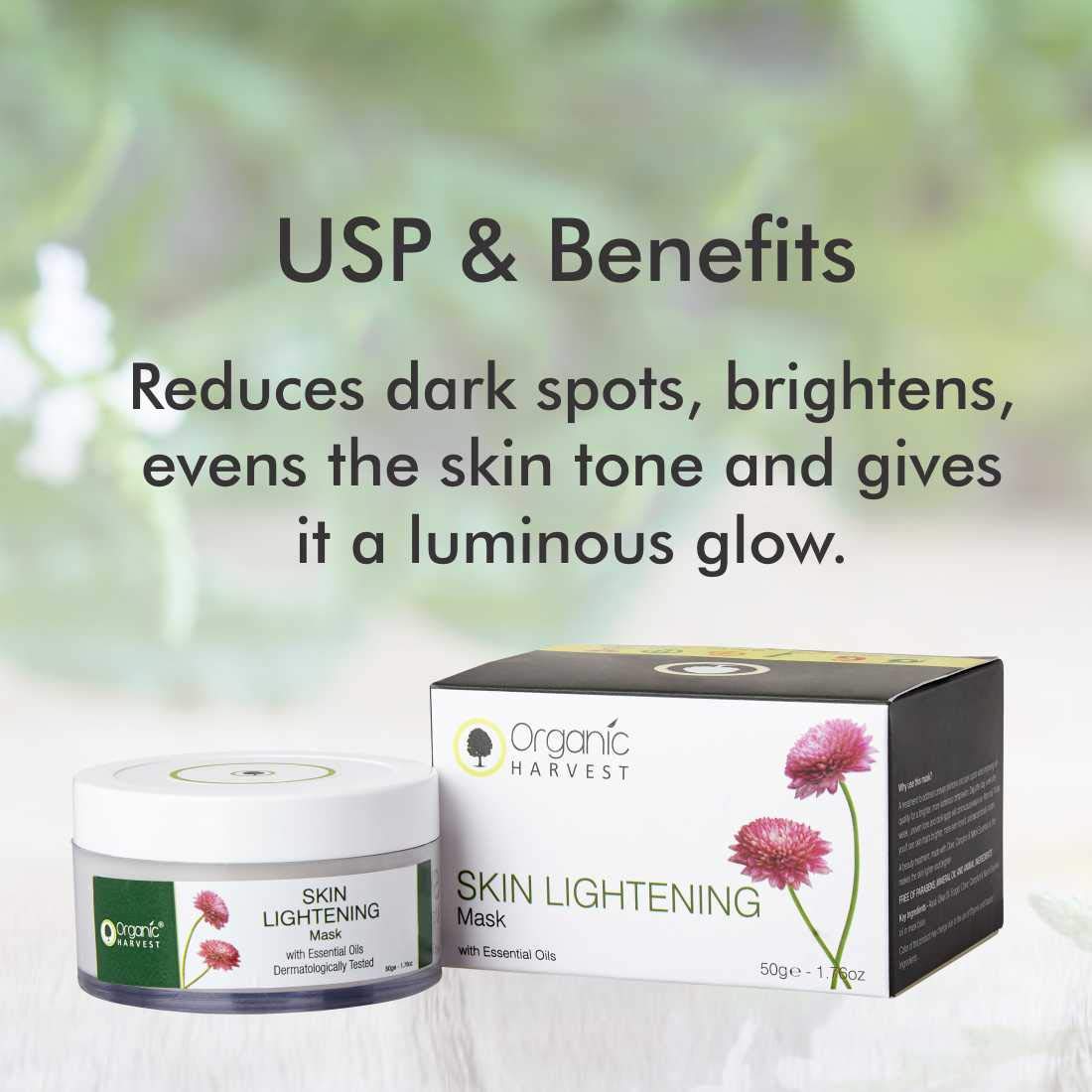 Organic Harvest Skin Lightening Mask 50 gm | With Essential Oils | Reduce Dark Spots | Brightens Skin, Pack of 1 Organic Harvest Skin Lightening Mask 50 gm | With Essential Oils | Reduce Dark Spots | Brightens Skin, Pack of 1