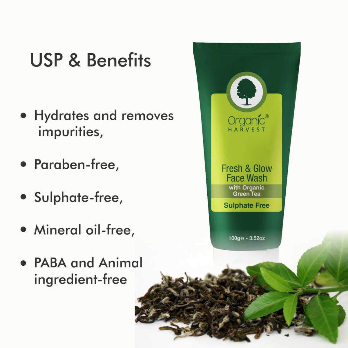 Organic Harvest Fresh & Glow Face Wash 100 gm | With Organic Green Tea | Hydrates Skin | Removes Impurities | Organic, Pack of 1 Organic Harvest Fresh & Glow Face Wash 100 gm | With Organic Green Tea | Hydrates Skin | Removes Impurities | Organic, Pack of 1