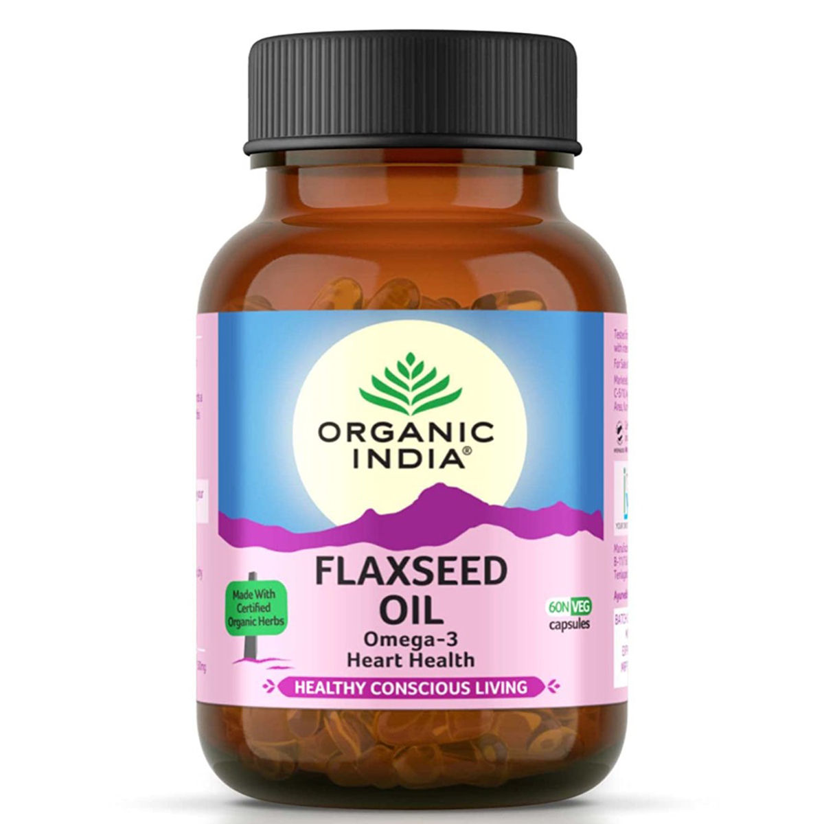 Buy Organic India Flaxseed Oil for Heart Health, 60 Veg Capsules Online