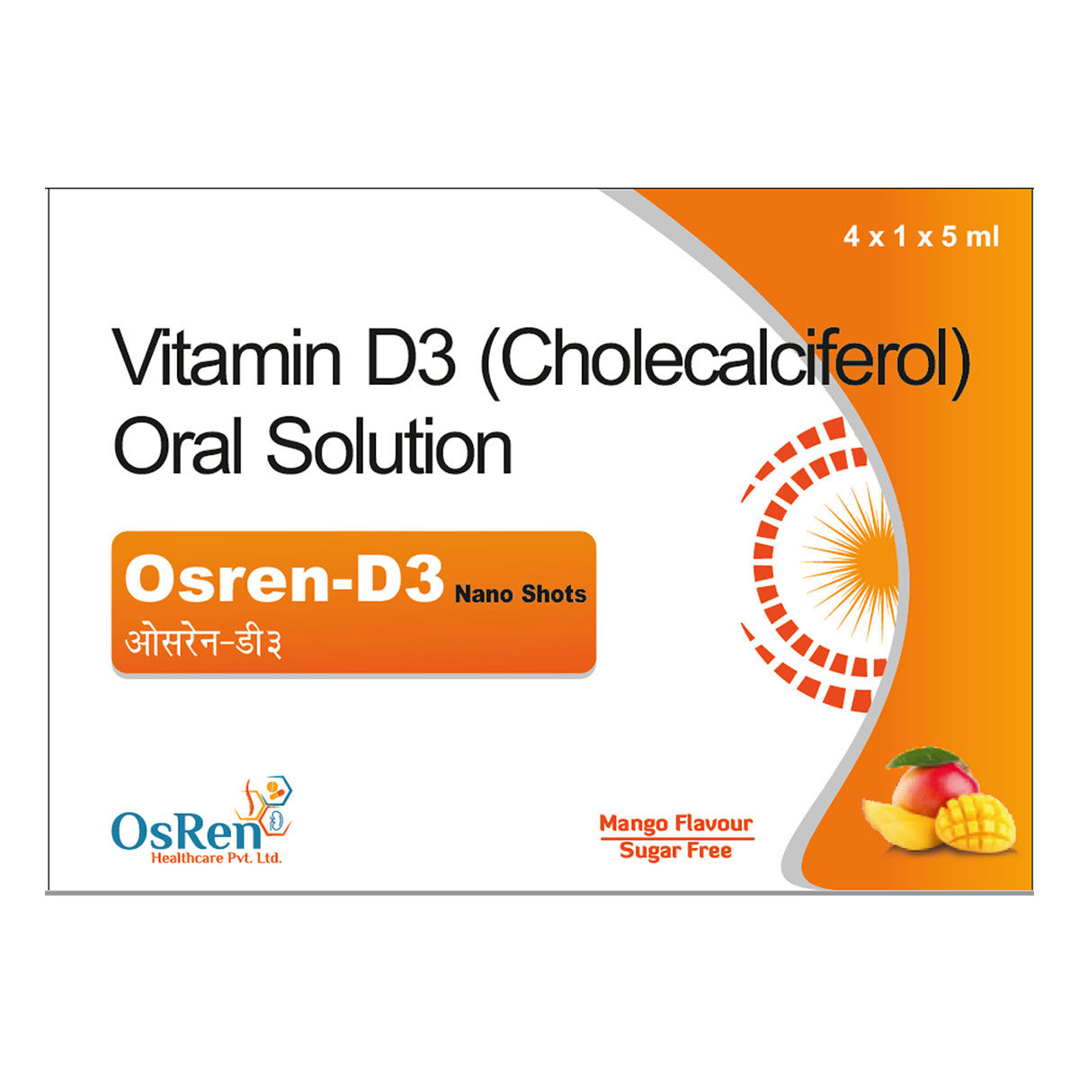 OsrenD3 Nano Shots 60K Sugar Free Mango Oral Solution 5 ml Uses