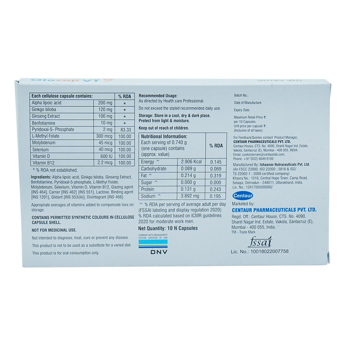 Otocap VT Capsule 10's, Pack of 10 Otocap VT Capsule 10's, Pack of 10