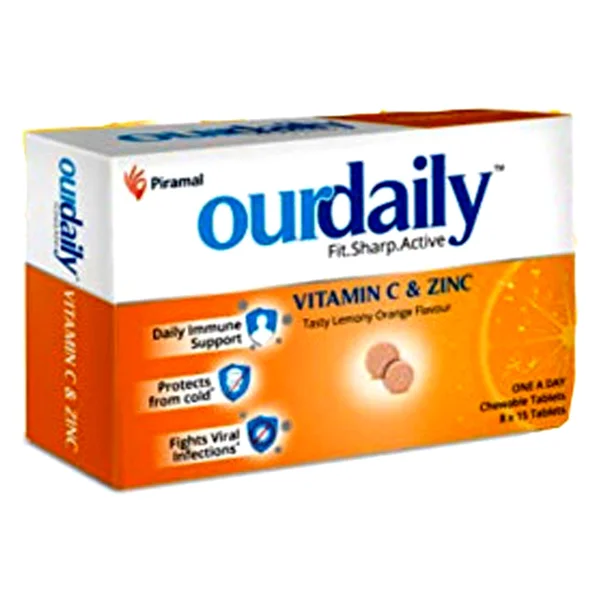 Ourdaily Vitamin C & Zinc Lemon & Orange Flavour, 15 Tablets