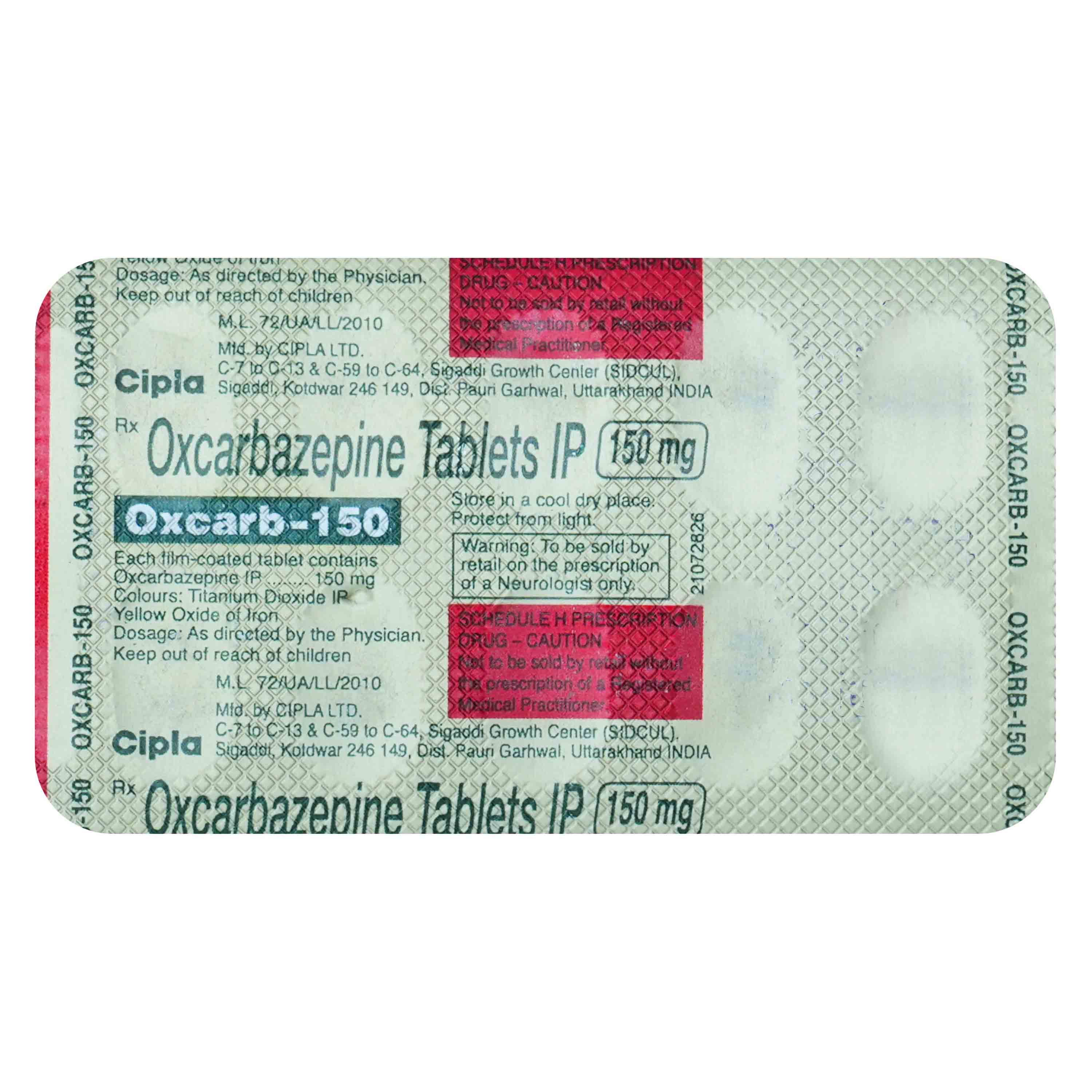 Oxcarb 150 Tablet 10's, Pack of 10 TABLETS Oxcarb 150 Tablet 10's, Pack of 10 TABLETS