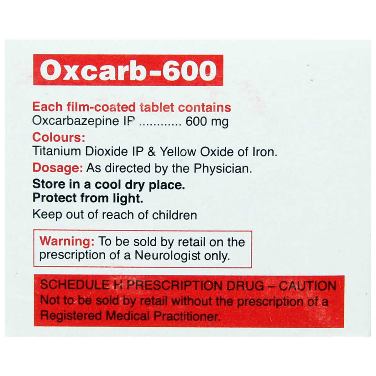 Oxcarb 600 Tablet 10's, Pack of 10 TABLETS Oxcarb 600 Tablet 10's, Pack of 10 TABLETS