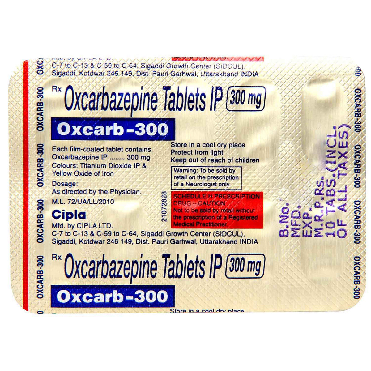 Oxcarb-300 Tablet 10's, Pack of 10 TABLETS Oxcarb-300 Tablet 10's, Pack of 10 TABLETS