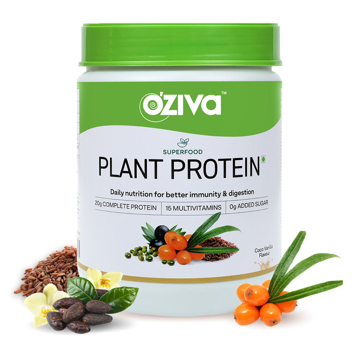 Buy OZiva Super Food Plant Protein Coco Vanilla Flavour Powder, 250 gm Online