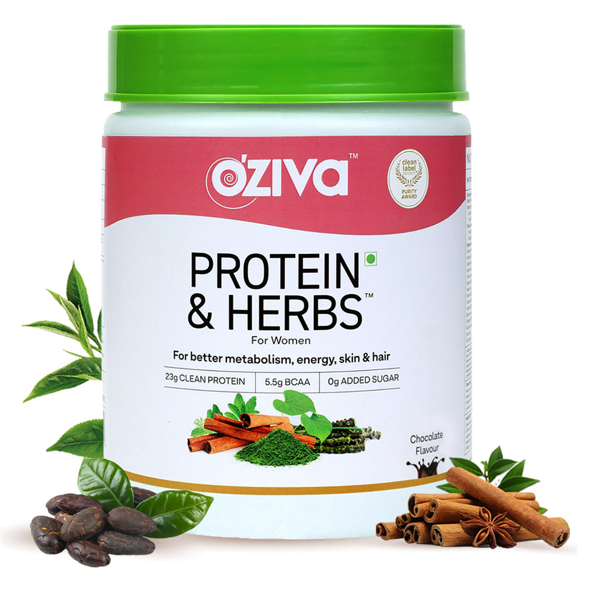 OZiva Protein & Herbs Chocolate Flavour Powder for Women, 500 gm, Pack of 1 