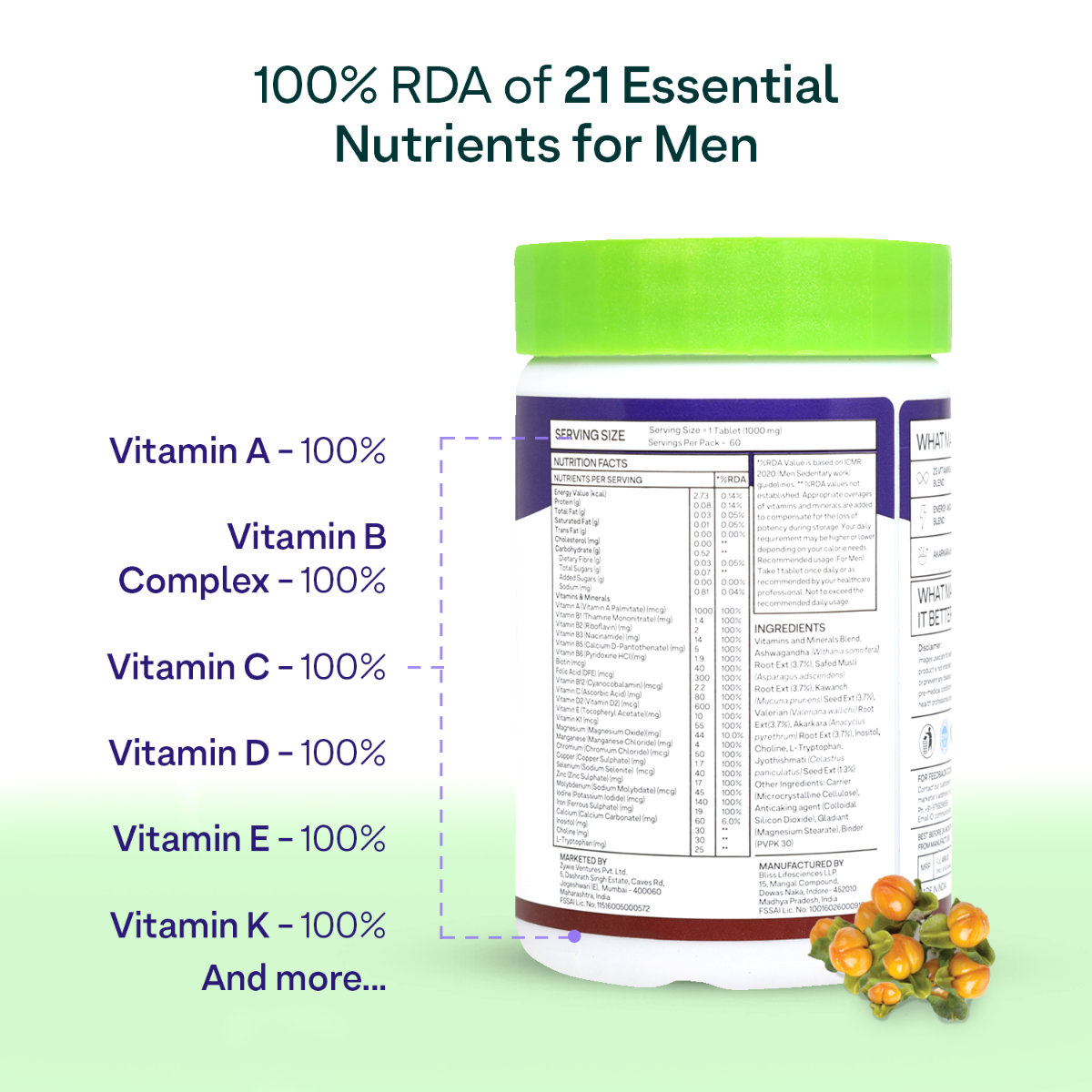 OZiva Daily Men's Multi, 60 Tablets, Pack of 1 OZiva Daily Men's Multi, 60 Tablets, Pack of 1