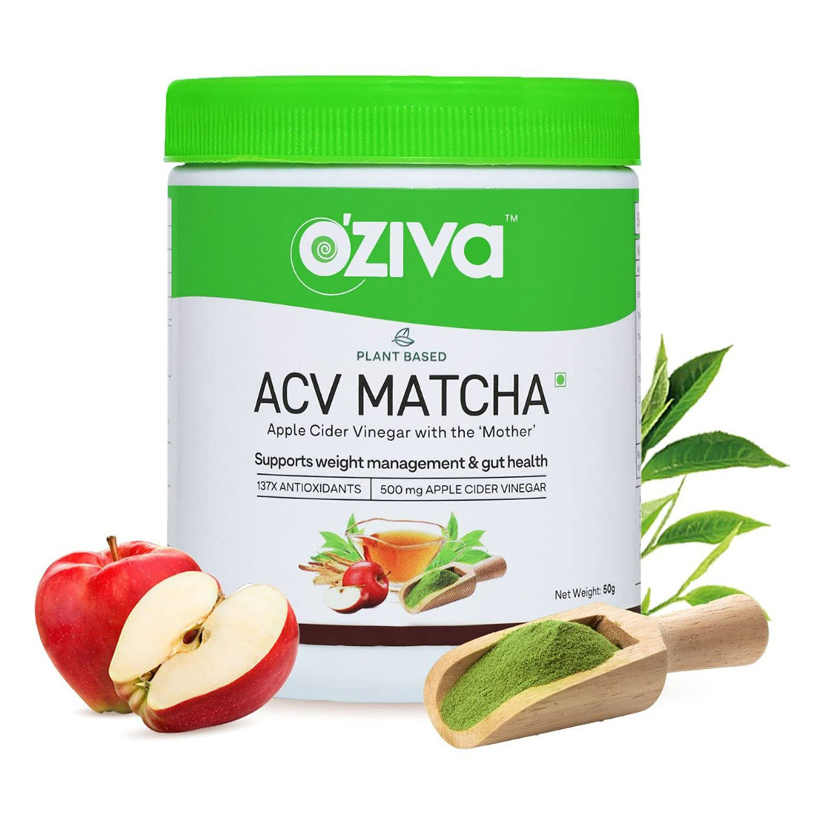 Buy OZiva Plant Based ACV Matcha (Apple Cider Vinegar with Mother) Powder, 50 gm Online