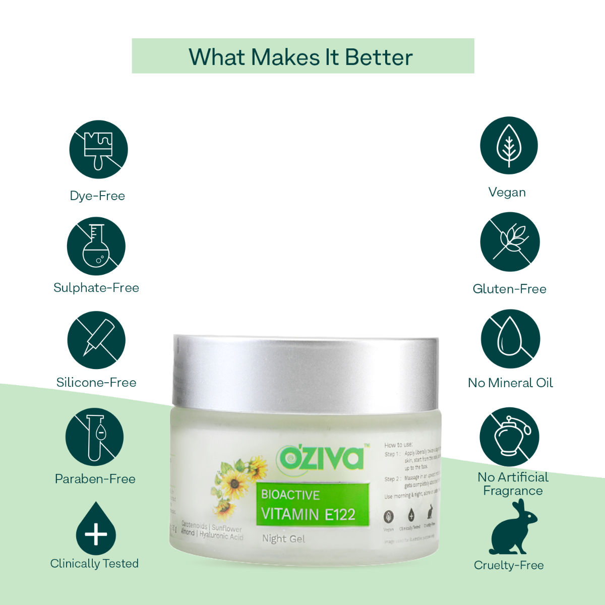 OZiva Bioactive Vitamin E122 Night Gel, 50 gm Price, Uses, Side Effects