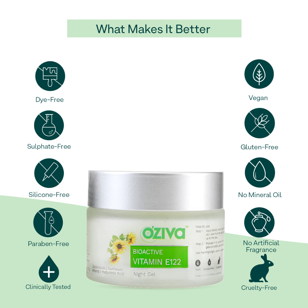 OZiva Bioactive Vitamin E122 Night Gel, 50 gm, Pack of 1 OZiva Bioactive Vitamin E122 Night Gel, 50 gm, Pack of 1