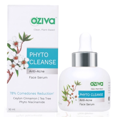 OZiva Phyto Cleanse Anti-Acne Face Serum 30 ml | Ceylon Cinnamon, Phyto Niacinamide, Tea Tree | Controls Acne | Reduces Blemish | For Men &amp; Women | For Oily, Combination, Acne Prone Skin &amp; All Skin Type, Pack of 1