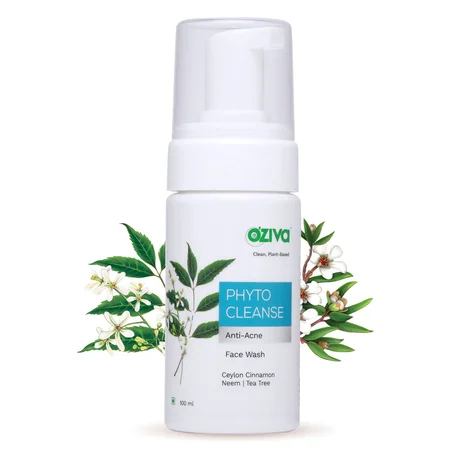 OZiva Phyto Cleanse Anti-Acne Face Wash 100 ml | Ceylon Cinnamon, Neem, Tea Tree | Controls Acne | Maintans Skin pH Balance | For Men & Women | For Oily, Combination, Acne Prone Skin & All Skin Type