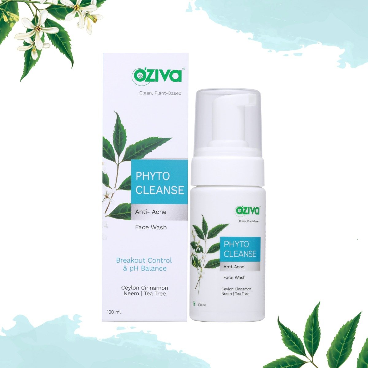 OZiva Phyto Cleanse Anti-Acne Face Wash 100 ml | Ceylon Cinnamon, Neem, Tea Tree | Controls Acne | Maintans Skin pH Balance | For Men & Women | For Oily, Combination, Acne Prone Skin & All Skin Type, Pack of 1 OZiva Phyto Cleanse Anti-Acne Face Wash 100 ml | Ceylon Cinnamon, Neem, Tea Tree | Controls Acne | Maintans Skin pH Balance | For Men & Women | For Oily, Combination, Acne Prone Skin & All Skin Type, Pack of 1