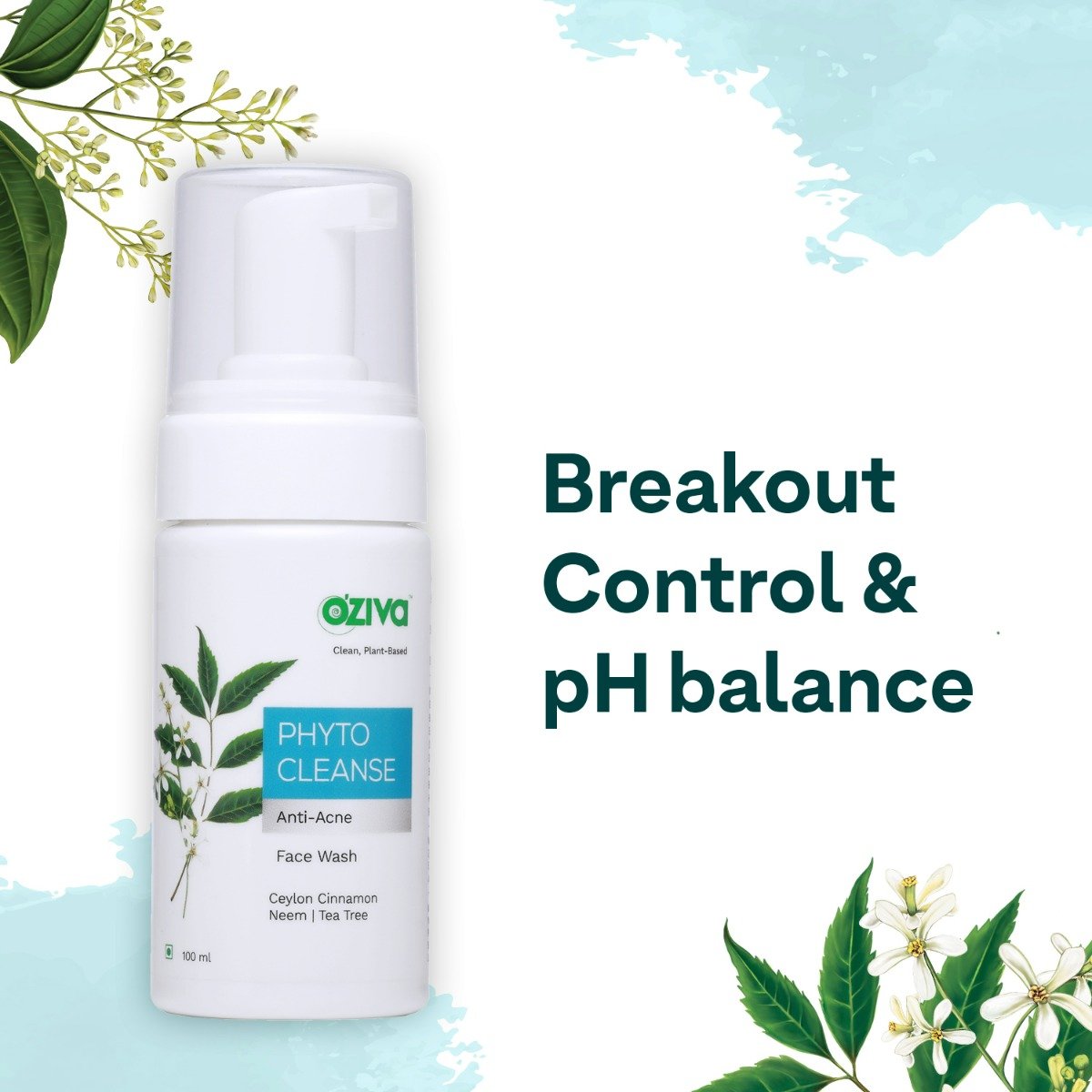 OZiva Phyto Cleanse Anti-Acne Face Wash 100 ml | Ceylon Cinnamon, Neem, Tea Tree | Controls Acne | Maintans Skin pH Balance | For Men & Women | For Oily, Combination, Acne Prone Skin & All Skin Type, Pack of 1 OZiva Phyto Cleanse Anti-Acne Face Wash 100 ml | Ceylon Cinnamon, Neem, Tea Tree | Controls Acne | Maintans Skin pH Balance | For Men & Women | For Oily, Combination, Acne Prone Skin & All Skin Type, Pack of 1
