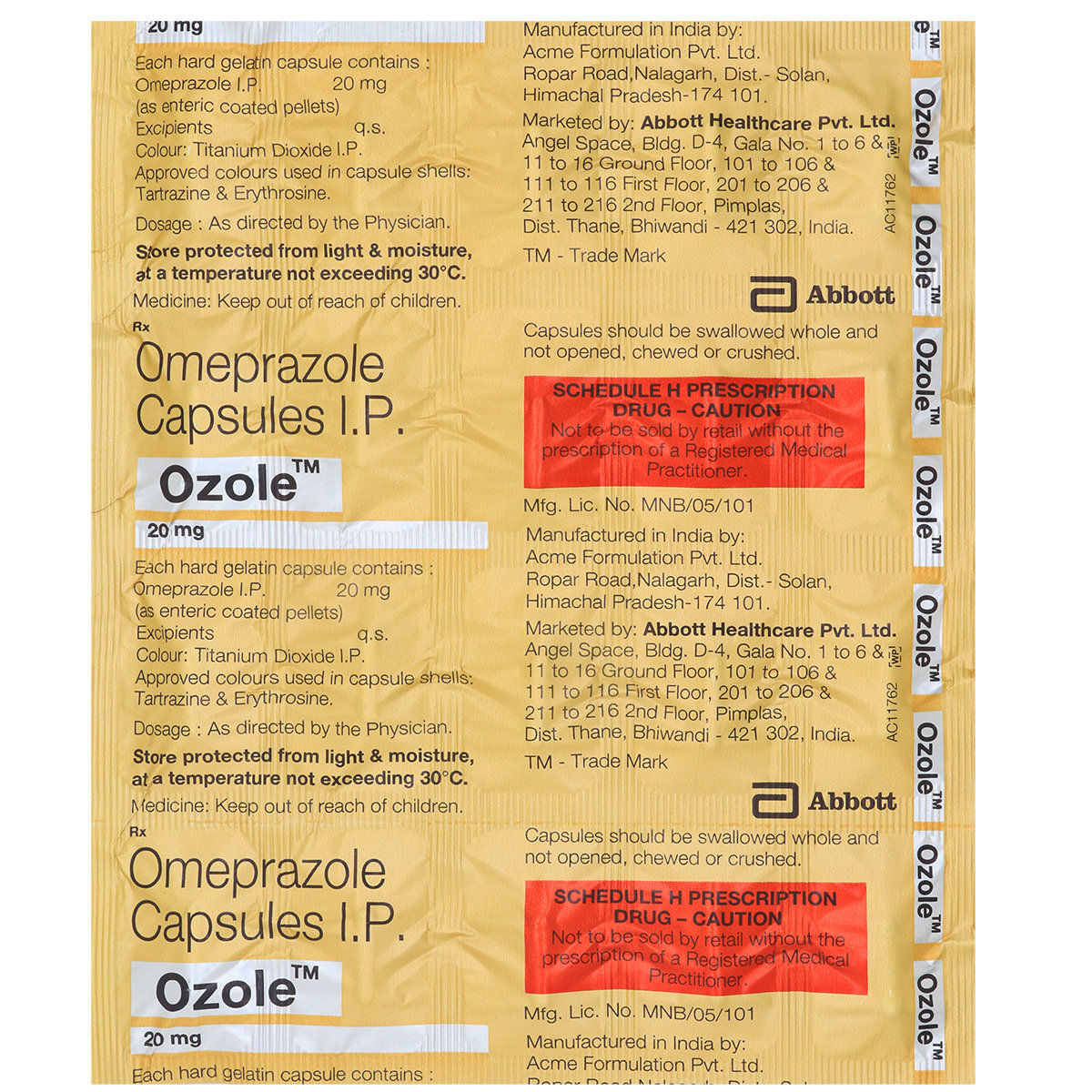 Ozole 20 mg Capsule 20's, Pack of 20 CAPSULES Ozole 20 mg Capsule 20's, Pack of 20 CAPSULES