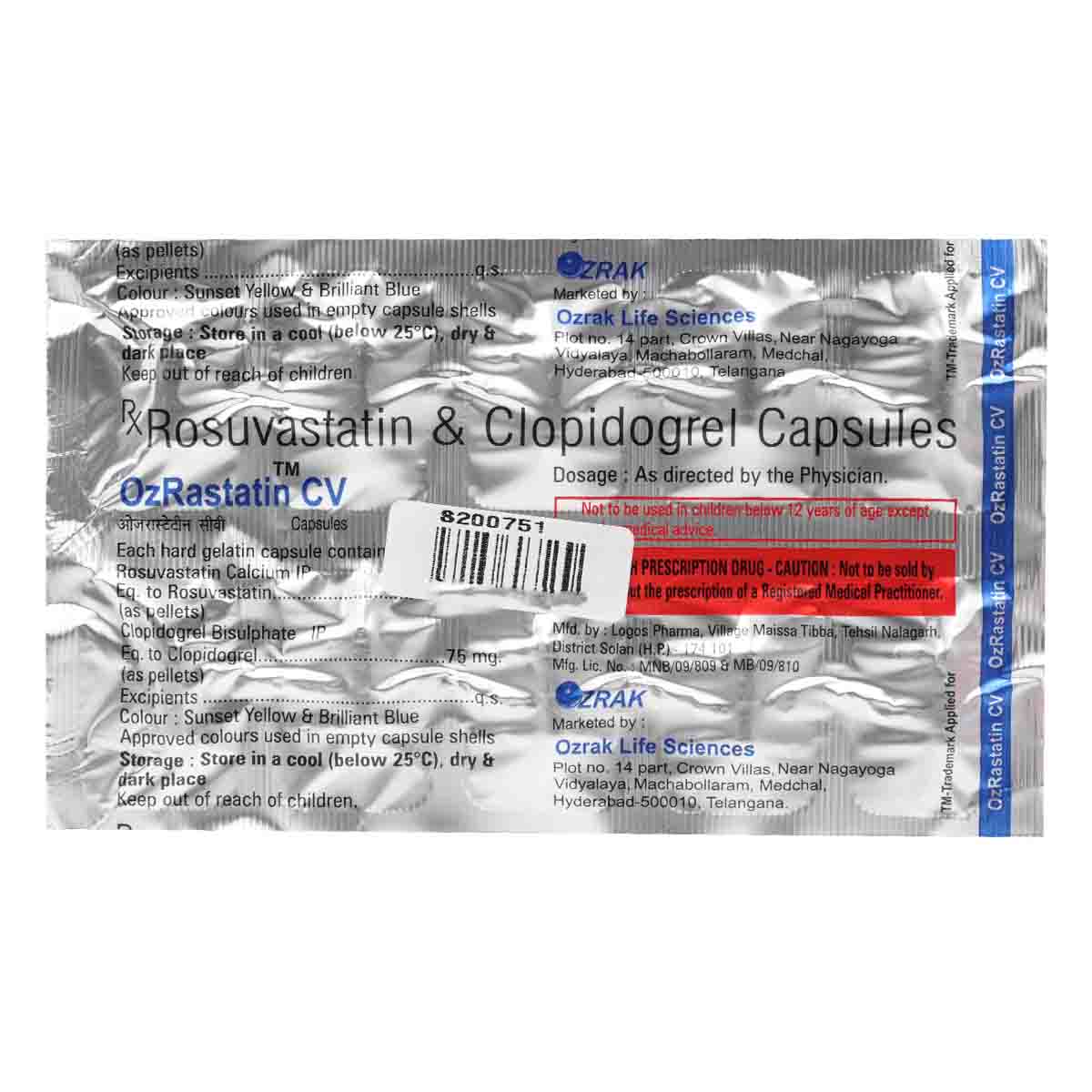 Ozrastatin CV 10/75 Capsule 10's, Pack of 10 CAPSULES Ozrastatin CV 10/75 Capsule 10's, Pack of 10 CAPSULES