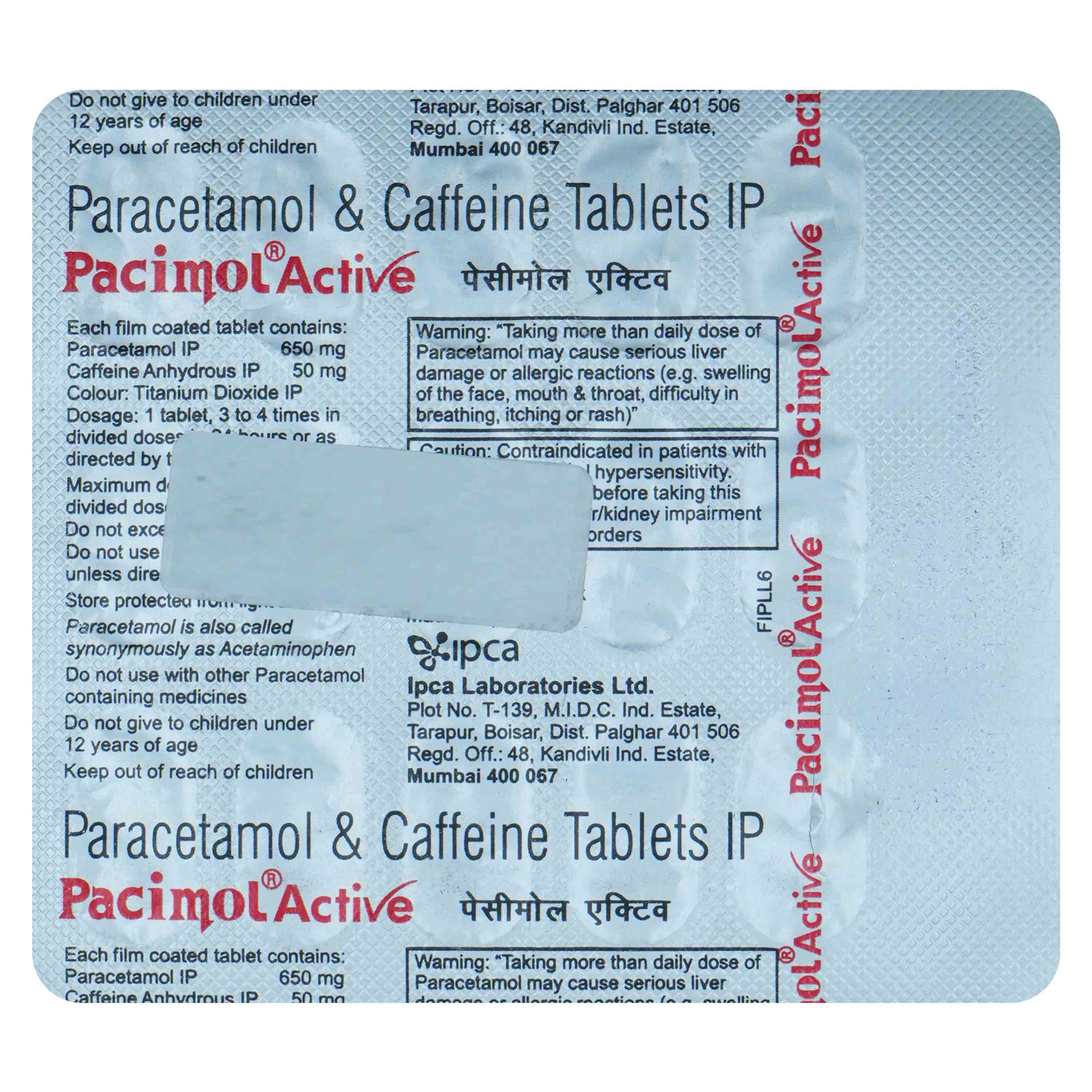 Pacimol Active Tablet 15's, Pack of 15 Pacimol Active Tablet 15's, Pack of 15
