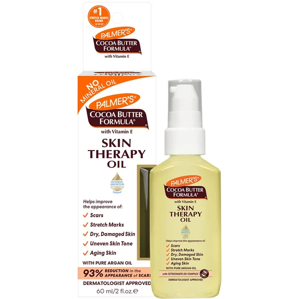 Palmers Cocoa Butter Formula Skin Therapy Oil 60 ml | Cocoa Butter, Vitamin E &amp; Pure Argan Oil | Reduces Scars, Stretch Marks | Evens Skin Tone | Deep Hydration | 48 Hrs Moisture, Pack of 1