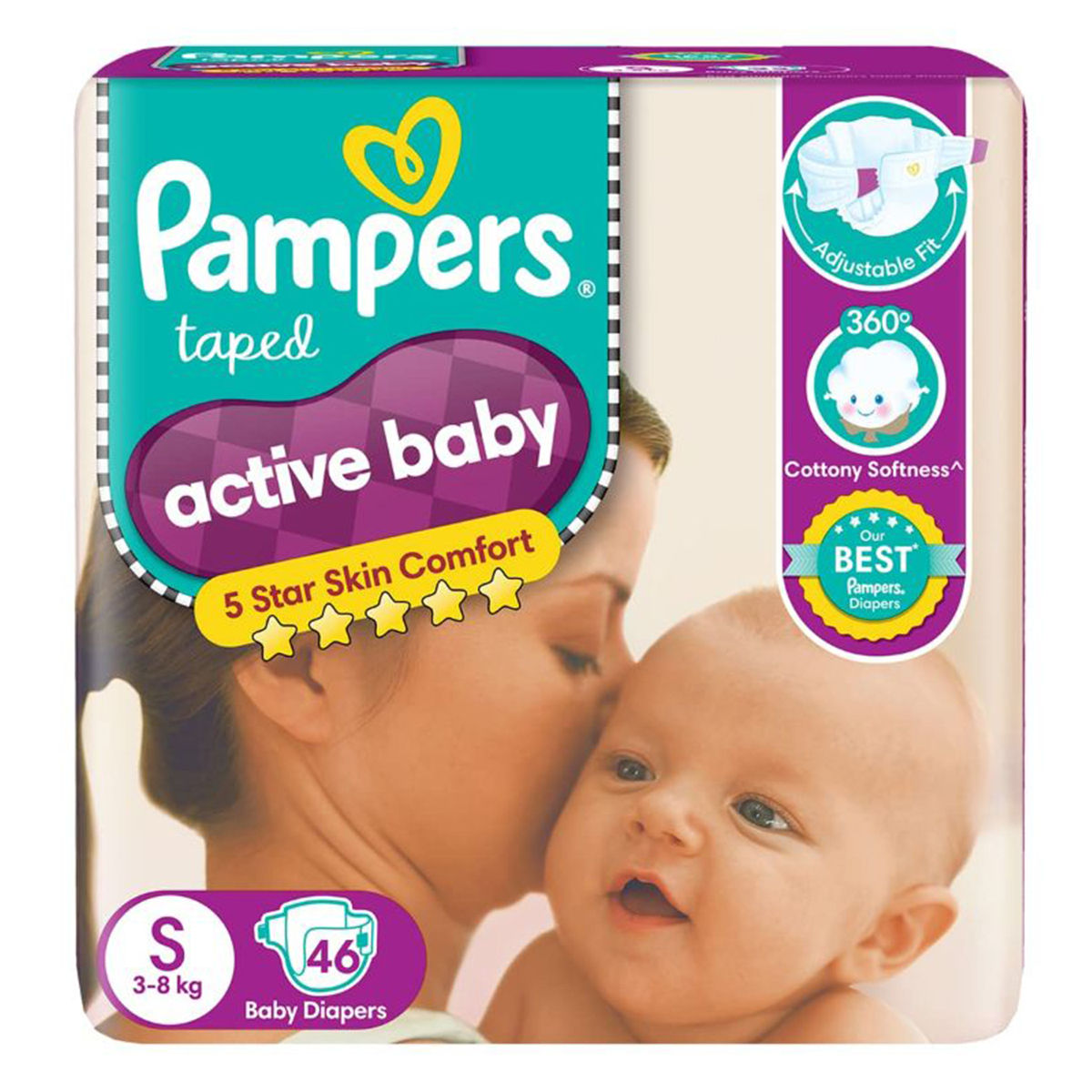 Buy Pampers Active Baby Taped Diapers Small, 46 Count Online