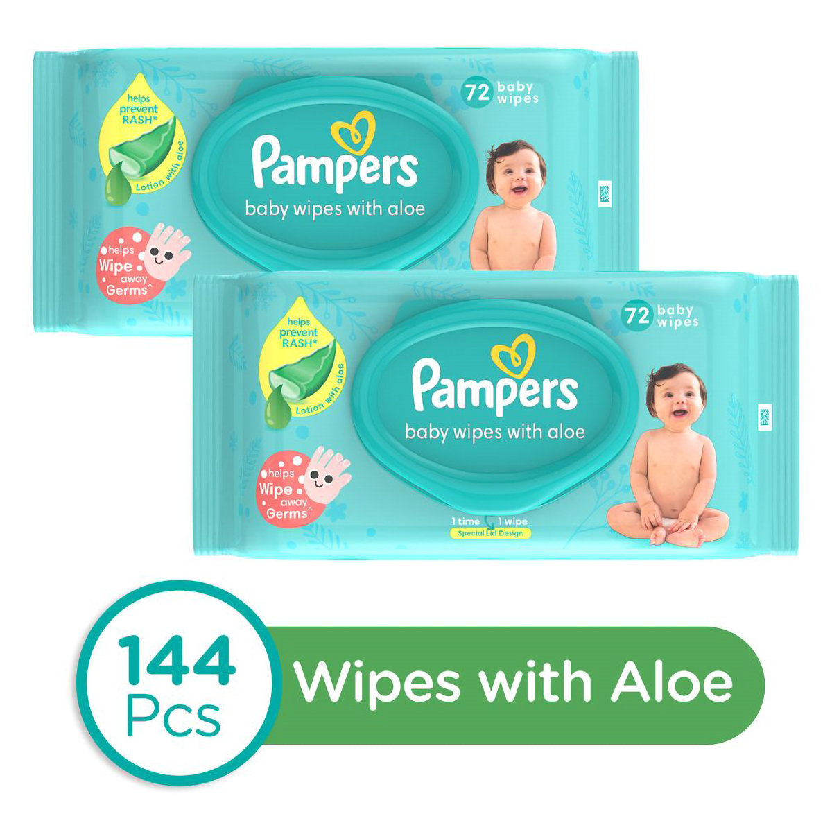 Pampers Baby Wipes with Aloe, 144 Count (2 x 72 Wipes), Pack of 1 Pampers Baby Wipes with Aloe, 144 Count (2 x 72 Wipes), Pack of 1