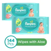 Pampers Baby Wipes with Aloe, 144 Count (2 x 72 Wipes), Pack of 1