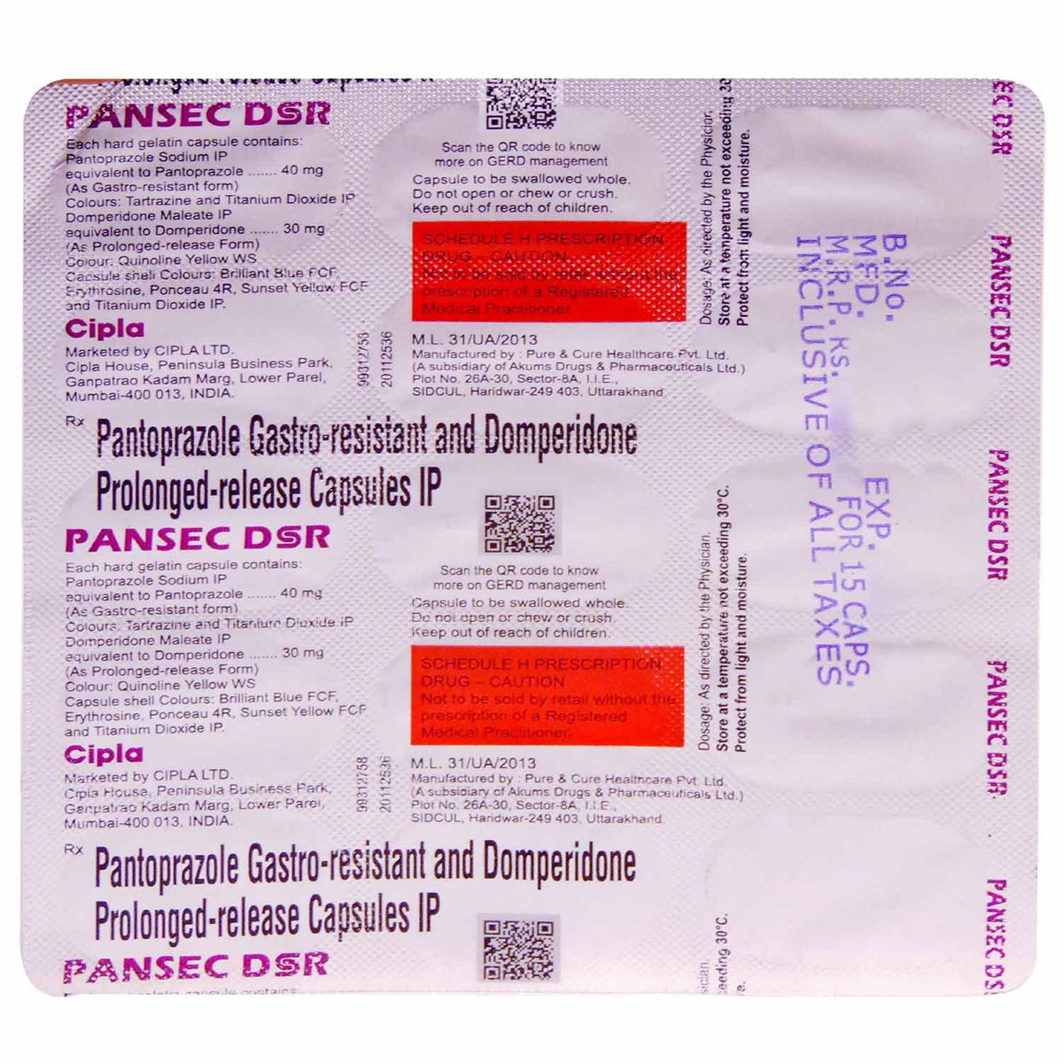 Pansec DSR Capsule 15's, Pack of 15 Pansec DSR Capsule 15's, Pack of 15
