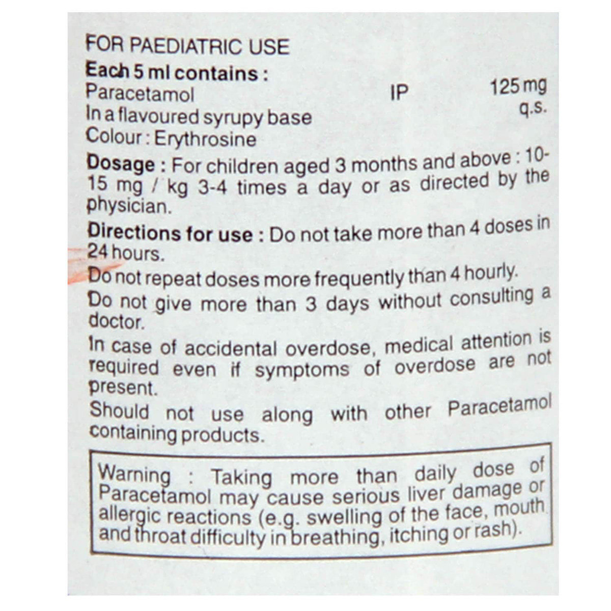 Paracip 125 mg Syrup 60 ml, Pack of 1 SYRUP Paracip 125 mg Syrup 60 ml, Pack of 1 SYRUP