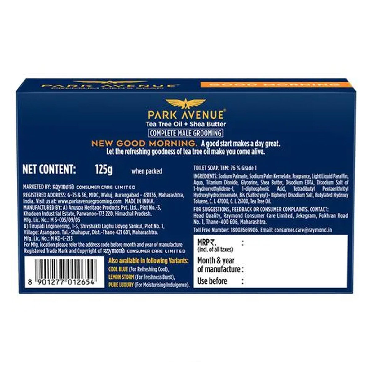 Park Avenue Good Morning Soap 125 gm | Tea Tree Oil And Shea Butter | Revitalising & Refreshing | For Men, Pack of 1 Park Avenue Good Morning Soap 125 gm | Tea Tree Oil And Shea Butter | Revitalising & Refreshing | For Men, Pack of 1