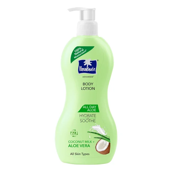 Parachute Advansed All Day Aloe Lotion 400 ml | Cocount Milk &amp; Aloe Vera | Hydrates &amp; Soothes Skin | 72 Hrs Of Moisturization | For All Skin Type, Pack of 1