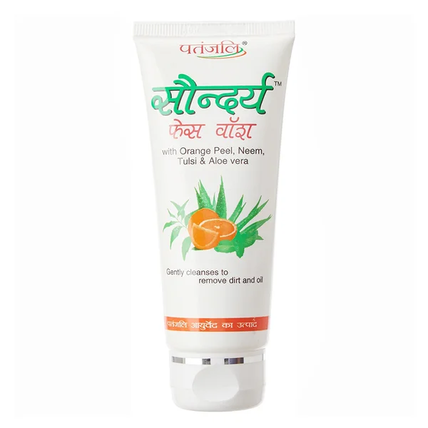 Patanjali Saundarya Face Wash 60 gm | With Aloe Vera, Orange Peel, Tulsi &amp; Neem | Gentle Cleansing | Removes Excess Oil &amp; Dirt | For Oily To Normal Skin, Pack of 1