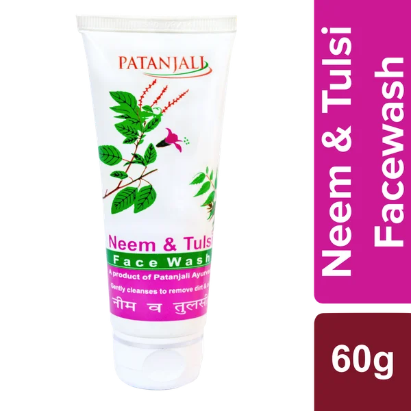 Patanjali Neem &amp; Tulsi Face Wash 60 gm| Gentle Cleansing | Removes Excess Oil &amp; Dirt | Prevents Pimple, Pack of 1
