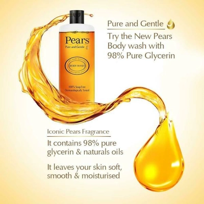 Pears Pure &amp; Gentle Body Wash 250 ml | 98% Pure Glycerin &amp; Natural Oils | For Soft, Smooth &amp; Moisturised Skin | Soap Free, Pack of 1