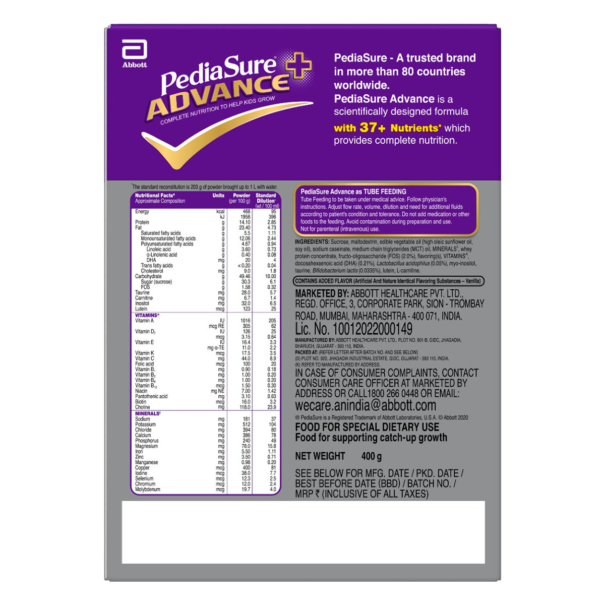 Pediasure Advance+ Vanilla Delight Flavour Nutrition Powder, 400 gm Refill Pack, Pack of 1 Pediasure Advance+ Vanilla Delight Flavour Nutrition Powder, 400 gm Refill Pack, Pack of 1