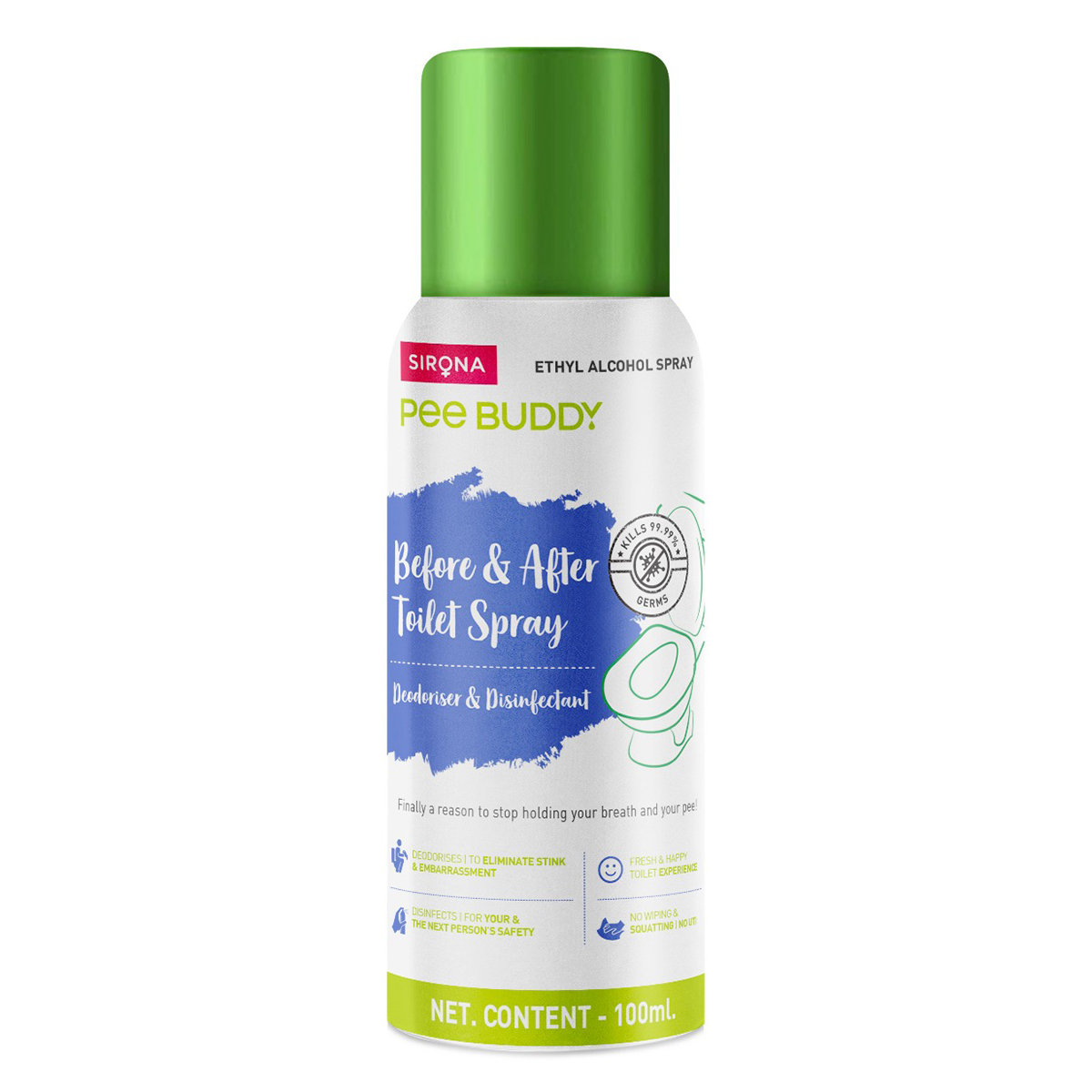 Sirona Pee Buddy Deodoriser & Disinfectant Toilet Spray, 100 ml, Pack of 1 Sirona Pee Buddy Deodoriser & Disinfectant Toilet Spray, 100 ml, Pack of 1