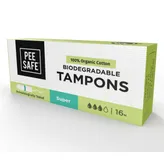 Pee Safe 100% Organic Cotton Biodegradable Super Tampons, 16 Count, Pack of 1