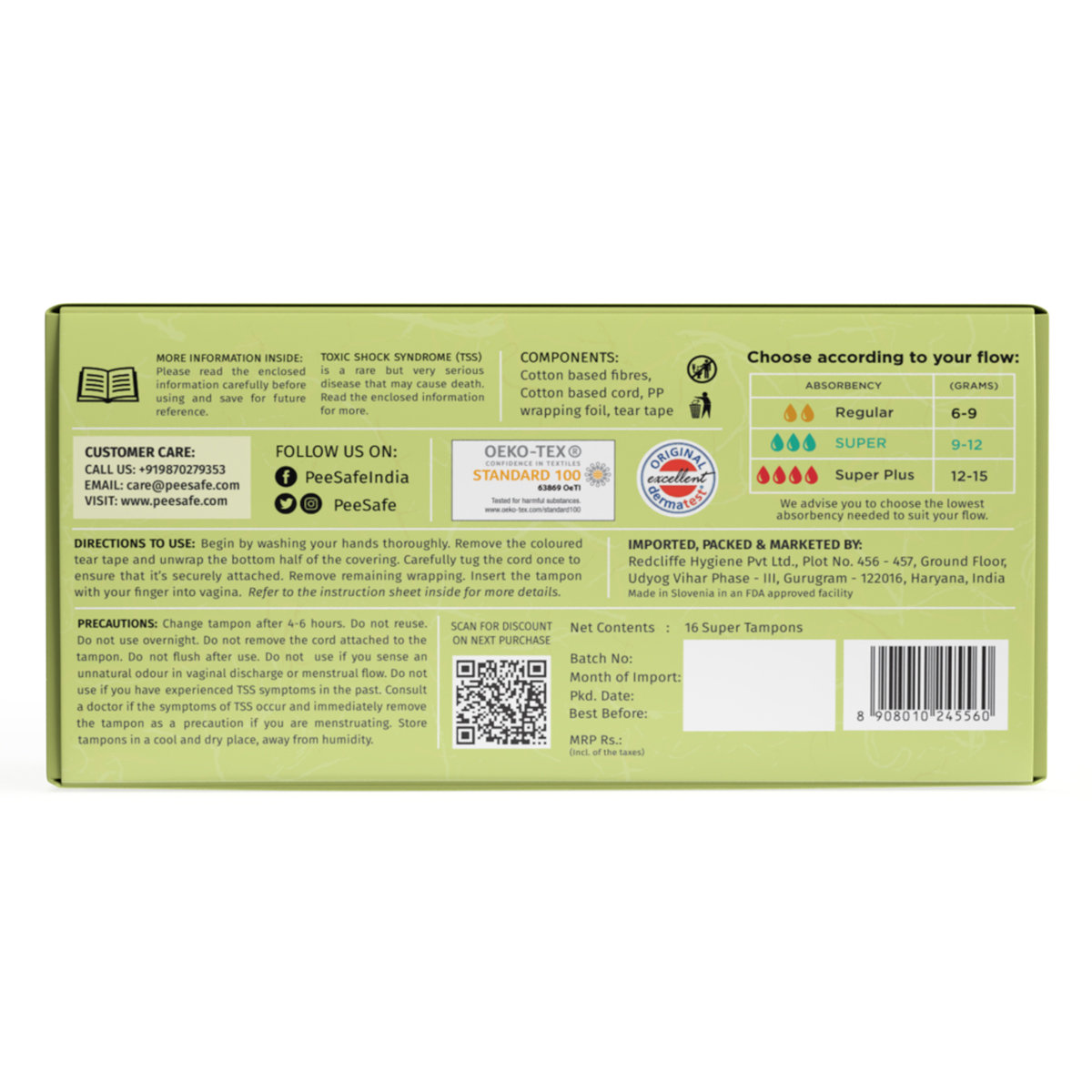 Pee Safe 100% Organic Cotton Biodegradable Super Tampons, 16 Count, Pack of 1 Pee Safe 100% Organic Cotton Biodegradable Super Tampons, 16 Count, Pack of 1