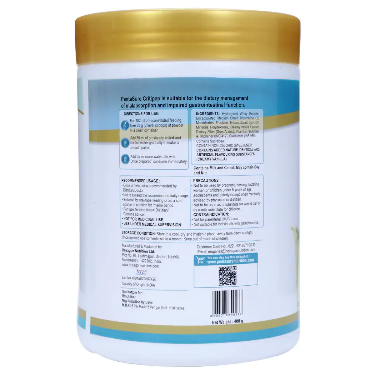 Pentasure Critipep Creamy Vanilla Flavour Powder, 200 gm Tin, Pack of 1 Pentasure Critipep Creamy Vanilla Flavour Powder, 200 gm Tin, Pack of 1