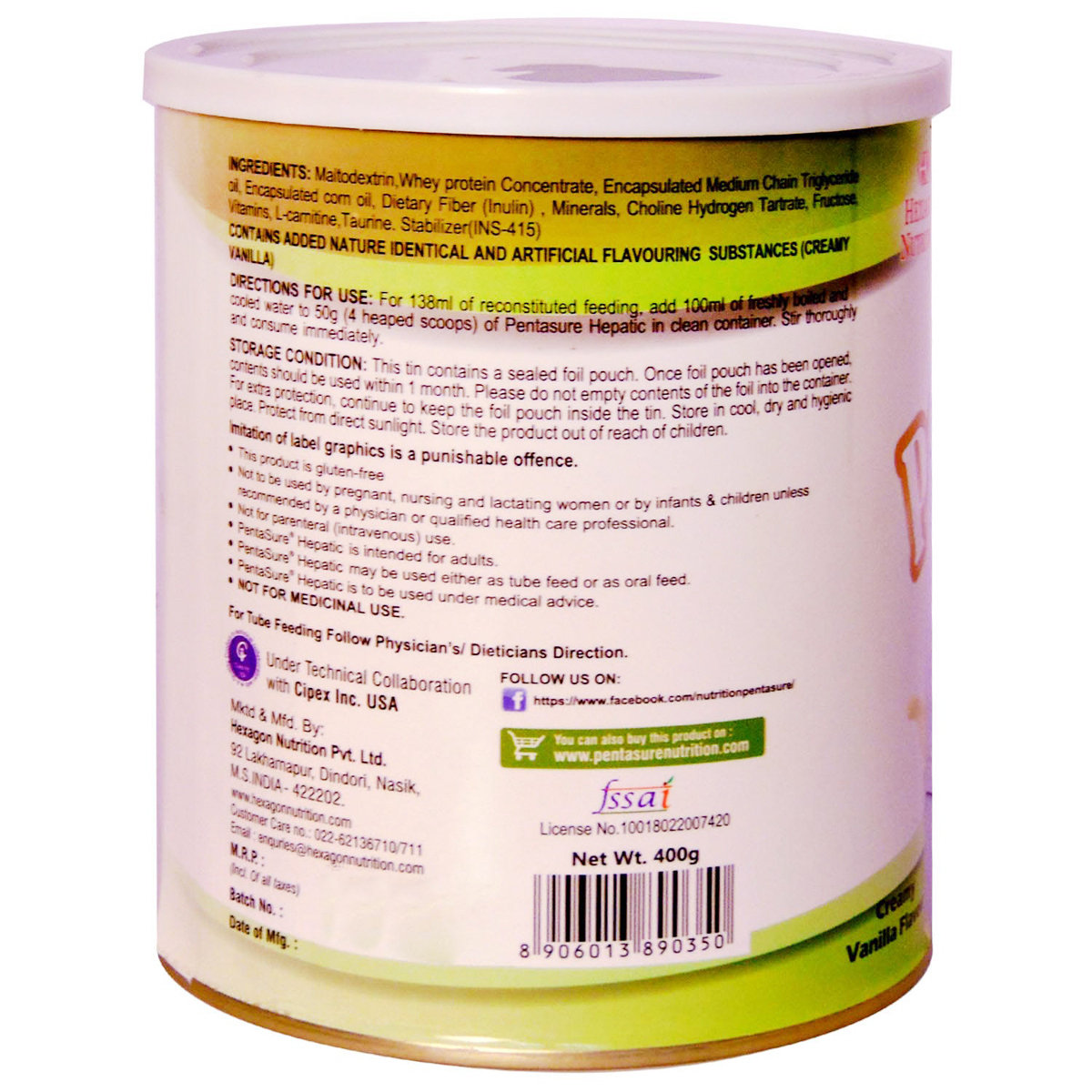Pentasure Hepatic Creamy Vanilla Flavour Powder, 400 gm Tin, Pack of 1 Pentasure Hepatic Creamy Vanilla Flavour Powder, 400 gm Tin, Pack of 1