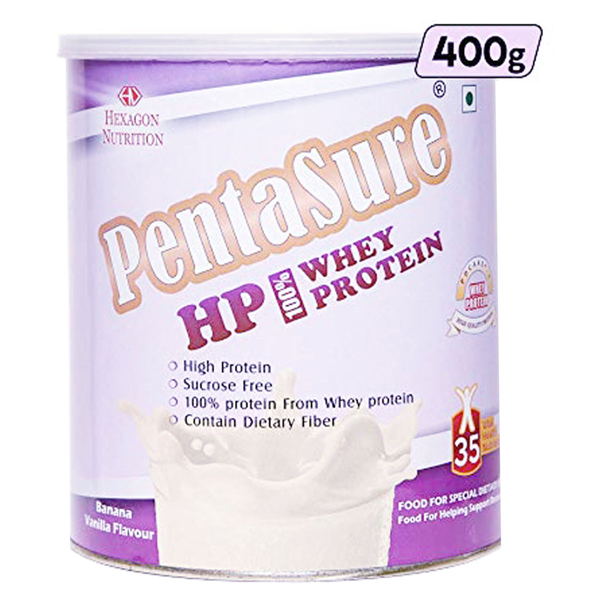 Buy Pentasure HP Banana & Vanilla Flavour Whey Protein Powder, 400 gm Tin Online