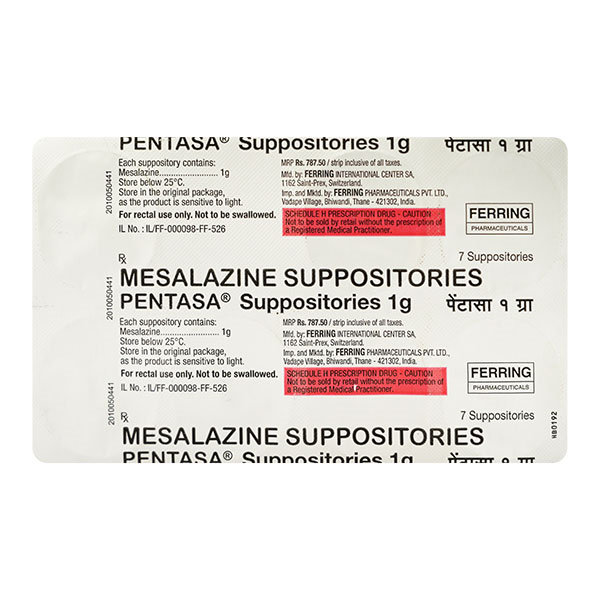 Pentasa 1 gm Suppository 7's, Pack of 7 SUPPOSITORYS Pentasa 1 gm Suppository 7's, Pack of 7 SUPPOSITORYS