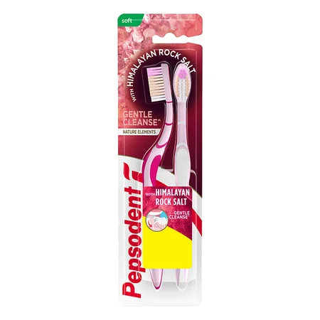 Pepsodent Gentle Cleanse with Himalayan Rock Salt Soft Toothbrush, 2 Count