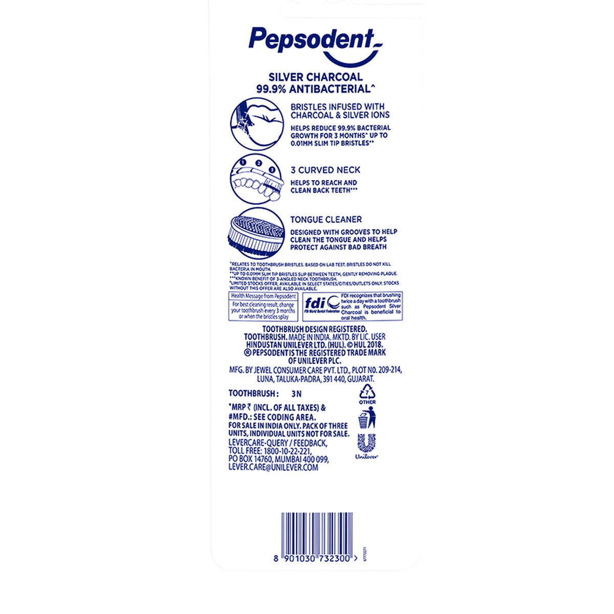 Pepsodent Silver Charcoal Anti Bacterial Soft Toothbrush, 3 Count (Buy 2, Get 1 Free), Pack of 1 Pepsodent Silver Charcoal Anti Bacterial Soft Toothbrush, 3 Count (Buy 2, Get 1 Free), Pack of 1