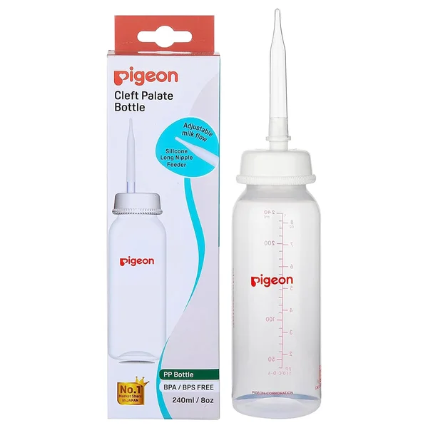 Pigeon Cleft Palate Bottle &amp; Nipple for 0+ Months, 240 ml (80603), Pack of 1