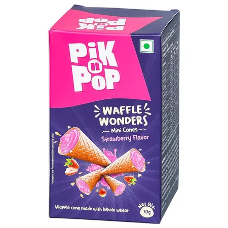 Piknpop Waffle Minicones Strawberry Flavour, 70 gm