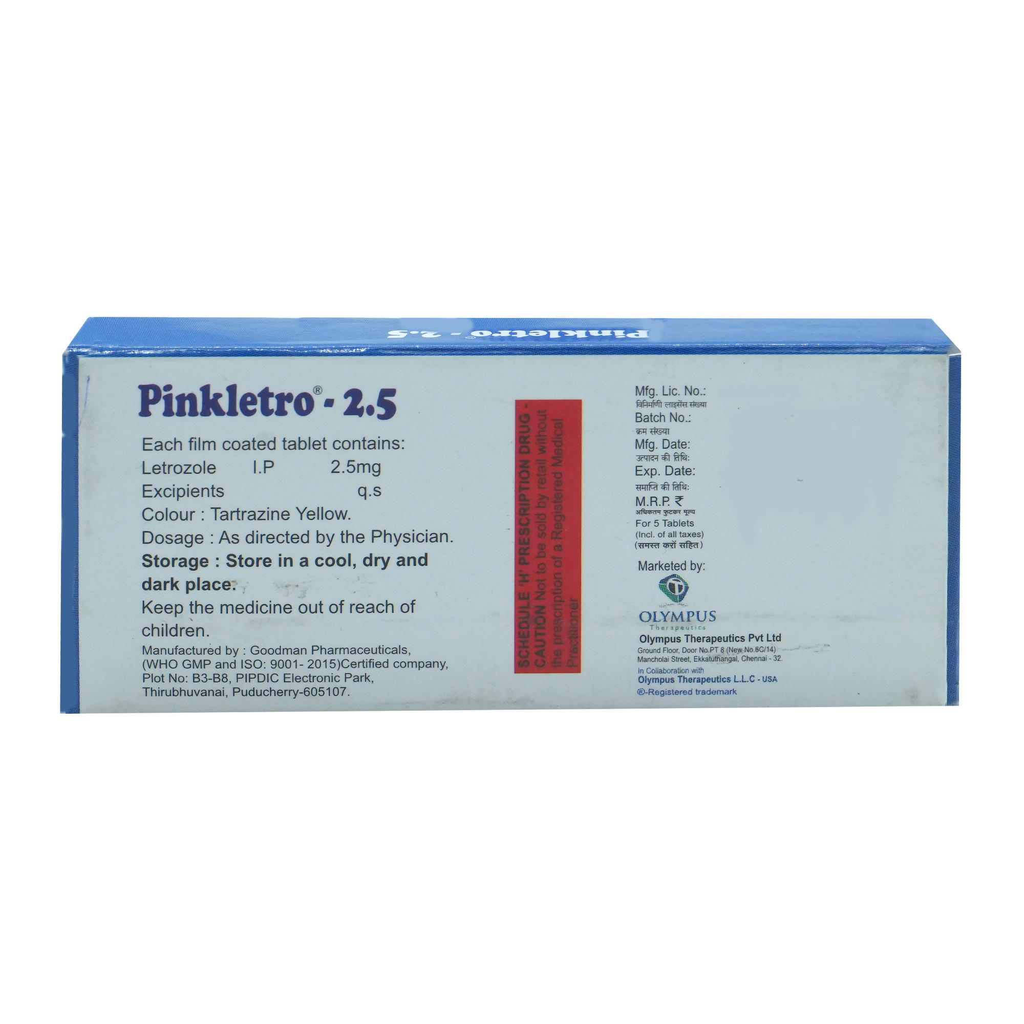Pinkletro-2.5mg Tablet 5's, Pack of 5 TabletS Pinkletro-2.5mg Tablet 5's, Pack of 5 TabletS