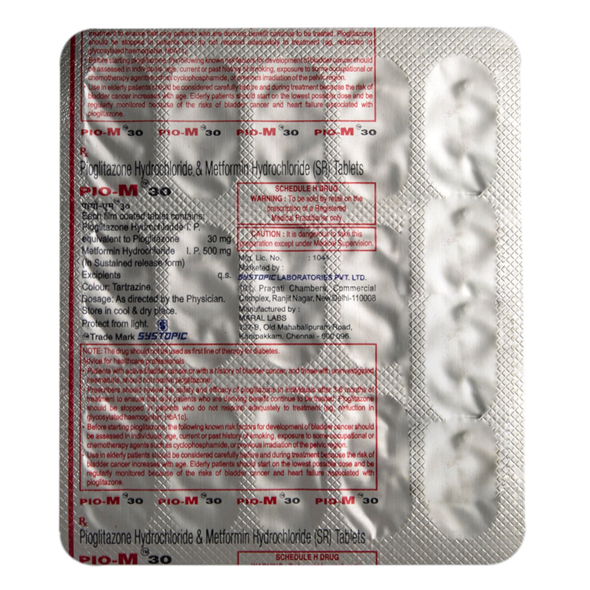 Pio-M 30 Tablet 15's, Pack of 15 TABLETS Pio-M 30 Tablet 15's, Pack of 15 TABLETS