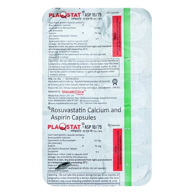 Plaqstat-Asp 10/75 Capsule 10's, Pack of 10 CAPSULES